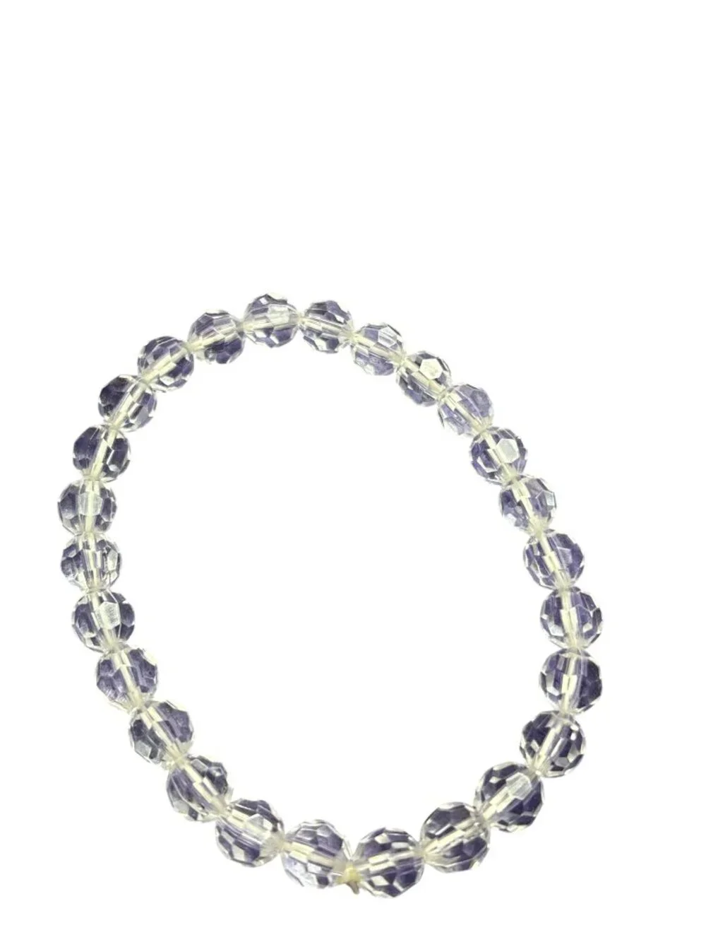 Clear Plastic Faceted Beaded Stretchy Bracelet 7.25 inches Unstretched